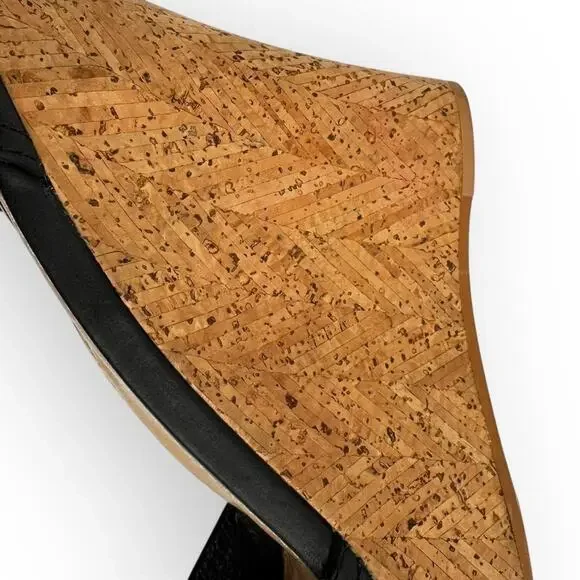 Ugg Black Leather Beaded Ankle Strap Cork Platform Wedge Sandals 8.5 Breathable - Picture 15 of 16